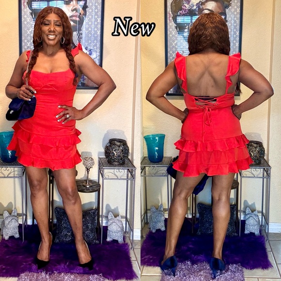 Vibrant Red Ruffle Dress - Picture 3 of 11